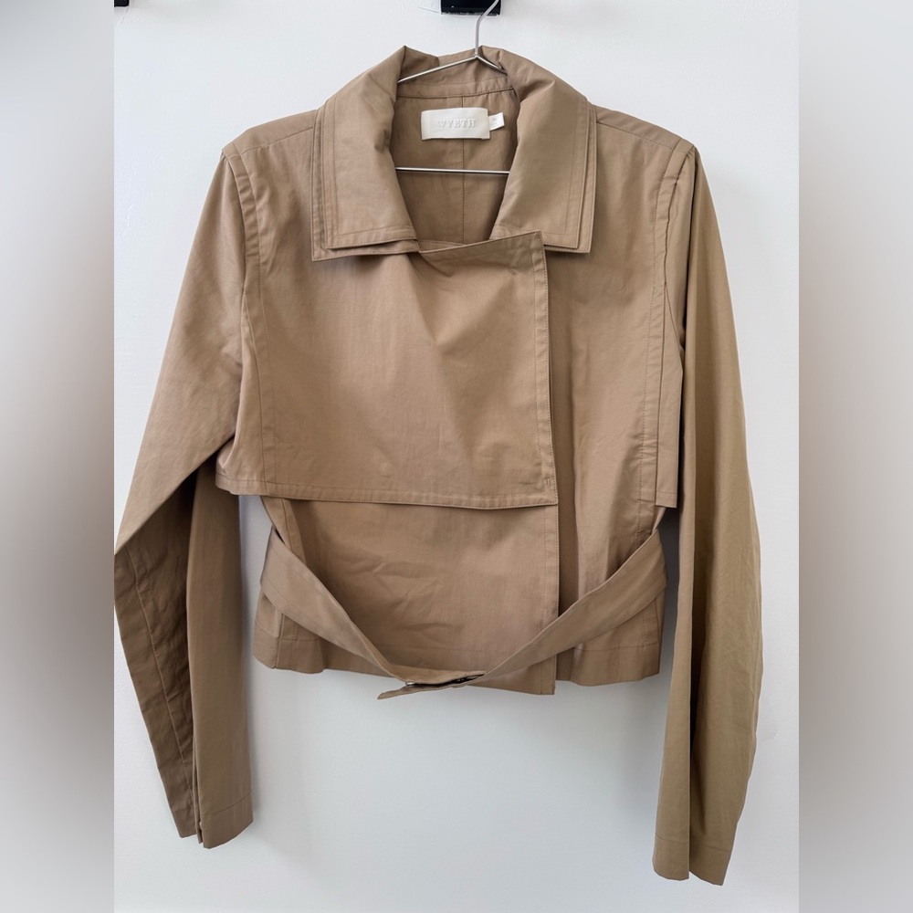 Elegant Cropped Tan Trench Coat